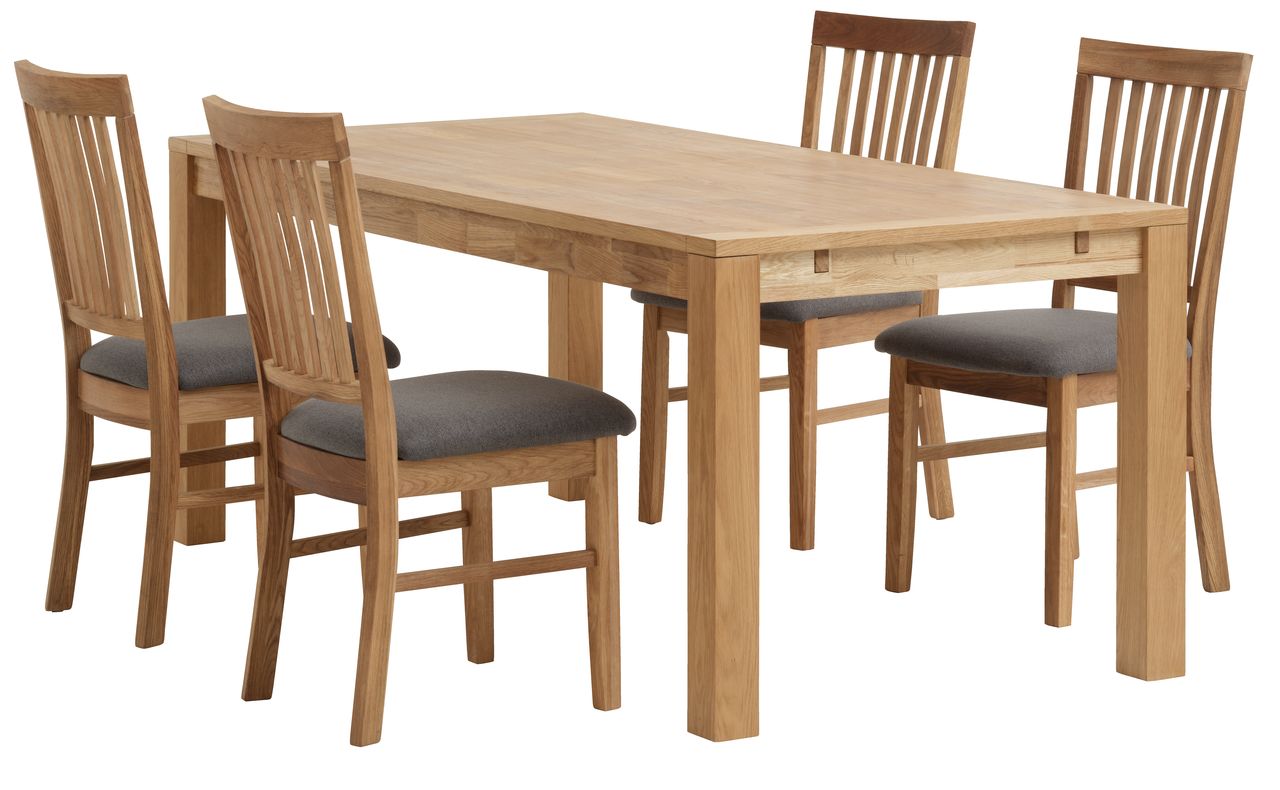 HAGE L190 Tisch Eiche + 4 HAGE Stühle grau/Eiche JYSK