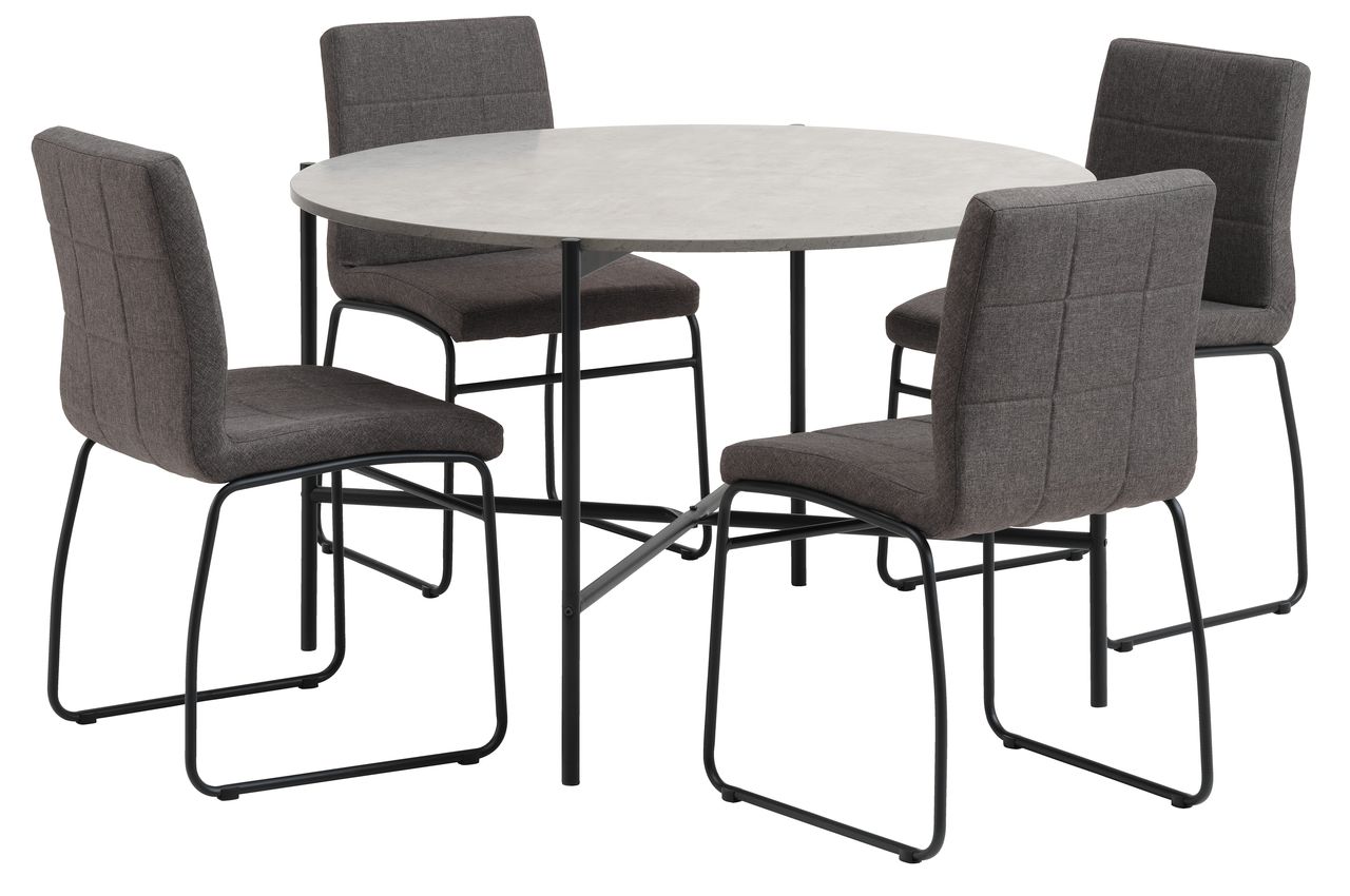 TERSLEV D120 table + 4 HAMMEL chairs grey JYSK
