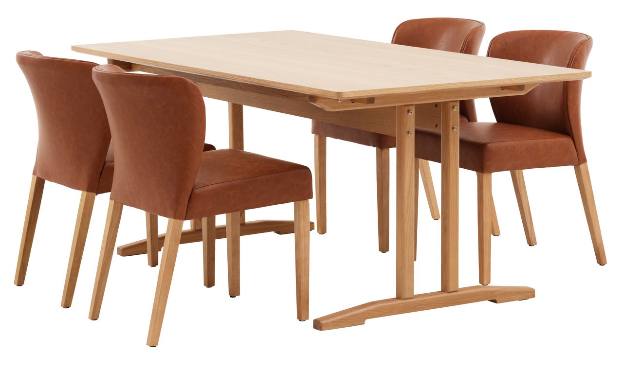 L180/270 Tisch Eiche + 4 KULBY Stühle braun/Eiche JYSK