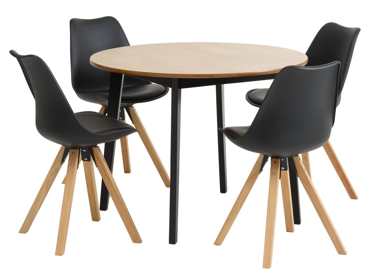 JEGIND Ø105 Tisch eiche + 4 BLOKHUS Stühle schwarz JYSK
