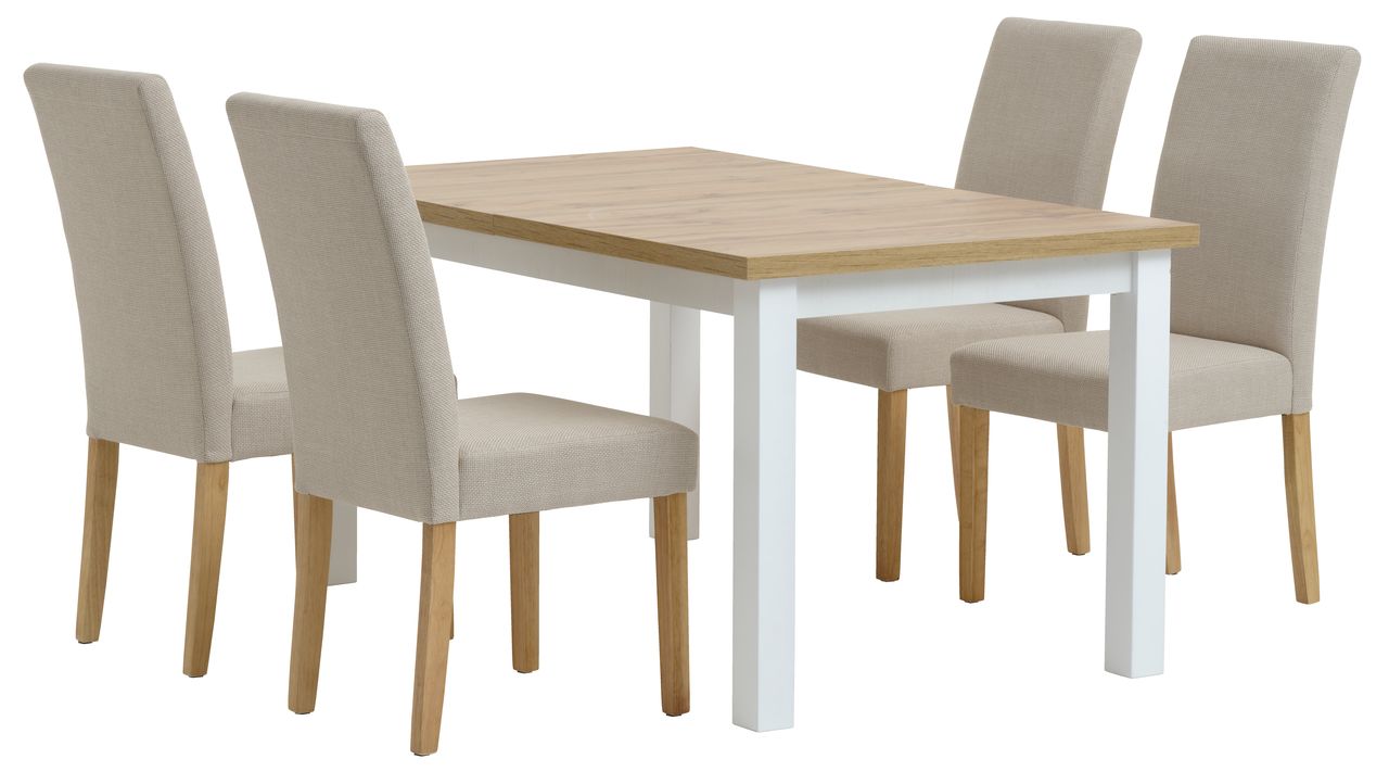 MARKSKEL L150/193 table white/oak+4 TUREBY chairs beige | JYSK