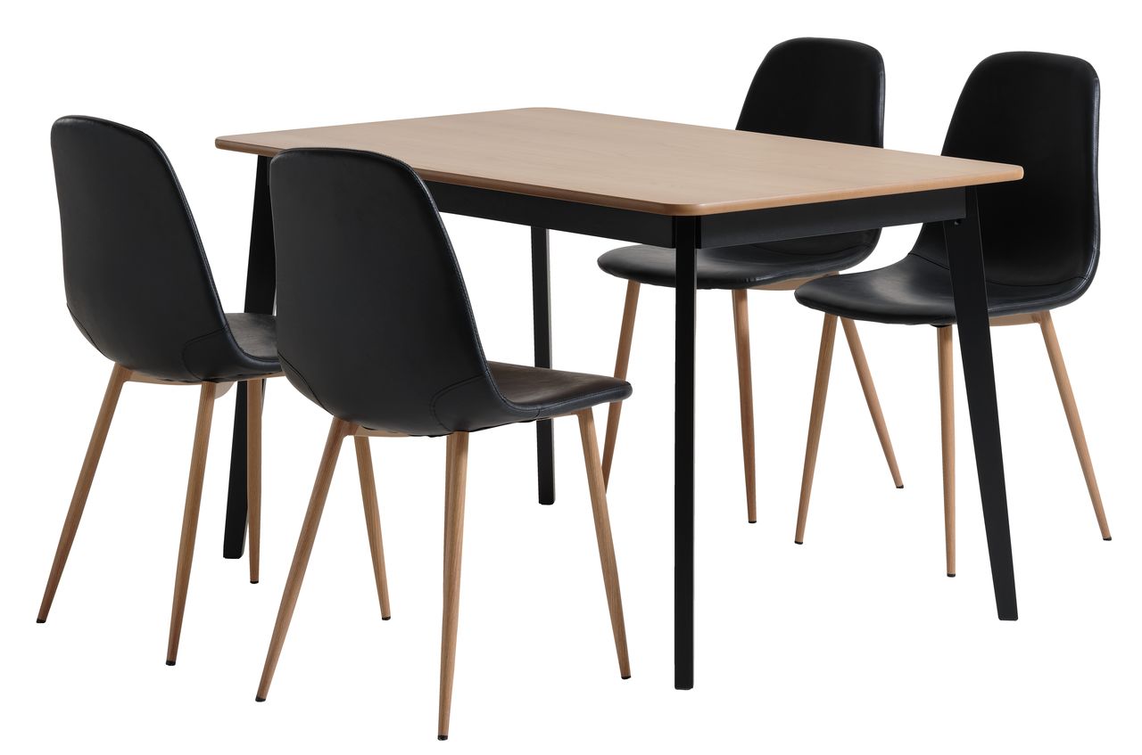 JEGIND L130 bord ek/svart + 4 JONSTRUP stol svart/ek JYSK