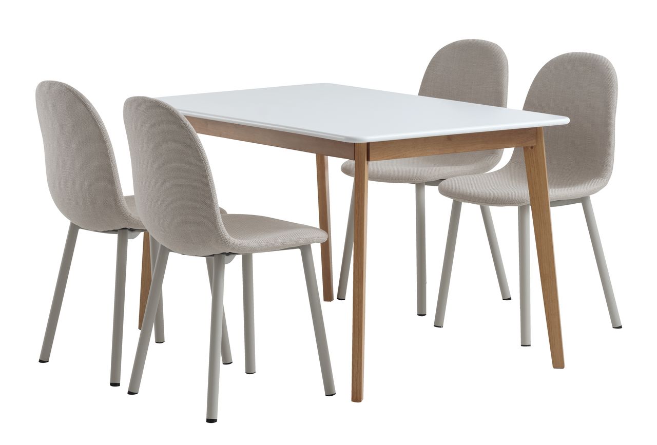 JEGIND L130 table white + 4 EJSTRUP chairs beige JYSK