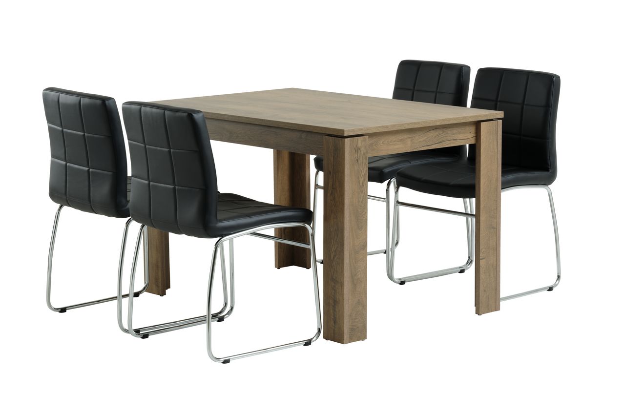 VEDDE L120 table chêne sauvage + 4 HAMMEL chaises noir | JYSK