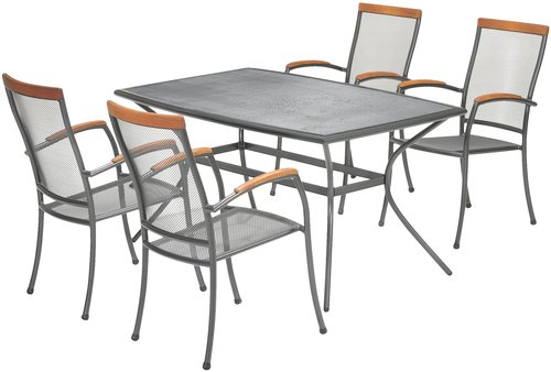 LARVIK Μ150 τραπέζι γκρι + 4 LARVIK στοιβαζ. καρέκλες γκρι