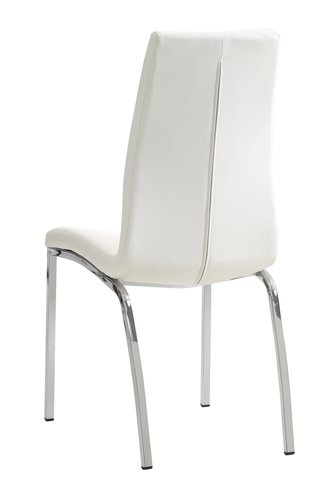 White leather and store chrome dining chairs