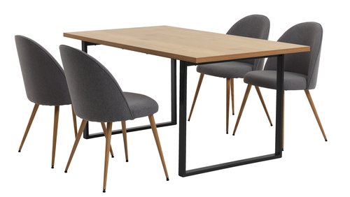 AABENRAA L160 bord ek + 4 KOKKEDAL stol grå/ek