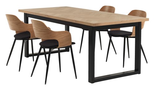AGERSKOV L200 bord eik + 4 HVIDOVRE stoler eik/svart