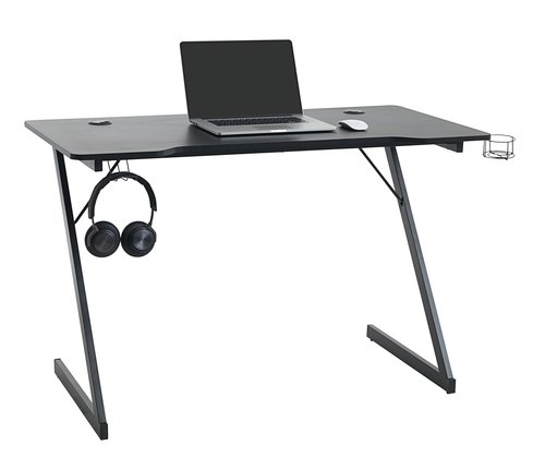 Gamingbord HALSTED 60x120 m/mugg- + hörlurshållare svart