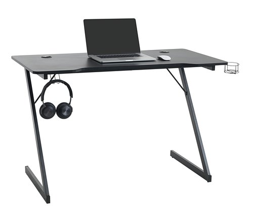 Bureau gaming HALSTED 60x120 porte-gobelet et écouteurs noir