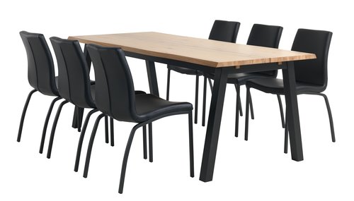 SKOVLUNDE D200 stůl přírodní dub + 4 ASAA židle černá