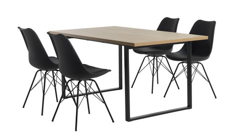 AABENRAA P160 pöytä tammi + 4 KLARUP tuolia musta
