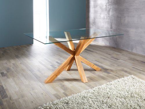 Mesa de comedor AGERBY 90x160 cristal/roble