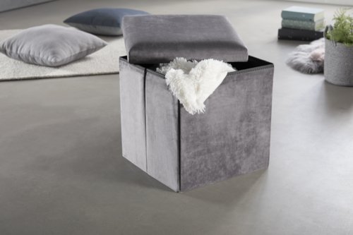 Pufe KALUM 38x38 veludo cinzento