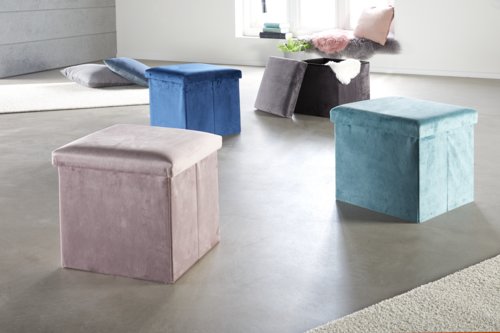 Pouf KALUM 38x38 a/rangement velours gris