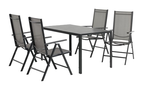 JERSORE L140 table noir + 4 MELLBY chaise noir