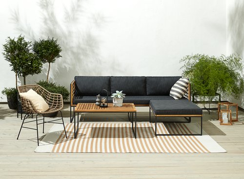 Lounge-Sofa UGILT m/Chaise 3 Personen Holz