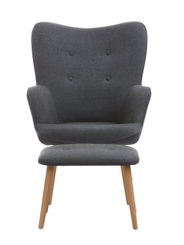 Armchair/footstool SKALBORG dark grey fabric/oak