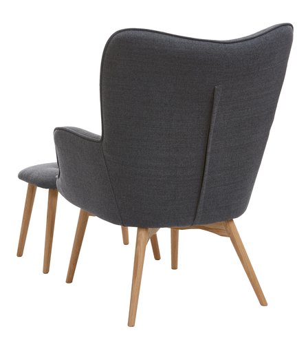 Armchair/footstool SKALBORG dark grey fabric/oak