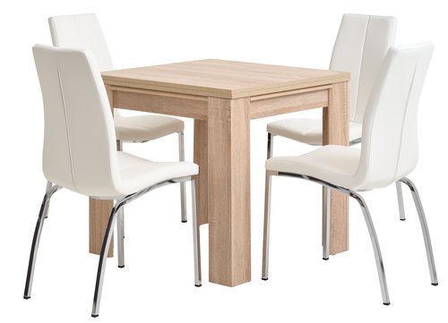 HASLUND L80/160 table oak + 4 HAVNDAL chairs white
