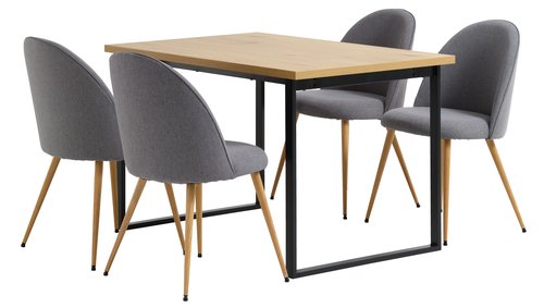 AABENRAA L120 table oak + 4 KOKKEDAL chairs grey/oak