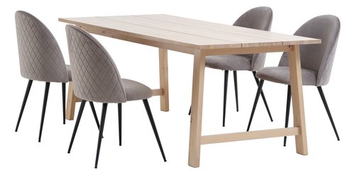 GADESKOV D200 stůl dub + 4 KOKKEDAL židle šedý samet