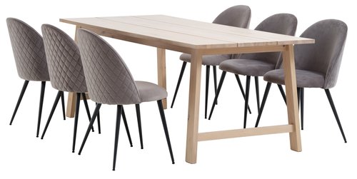GADESKOV L200 bord eik + 4 KOKKEDAL stol grå fløyel