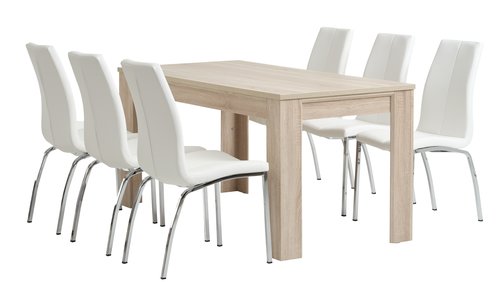 HASLUND H160 asztal tölgy + 4 HAVNDAL szék fehér