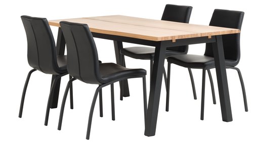 SKOVLUNDE P160 pöytä luonnonv. tammi + 4 ASAA tuoli musta