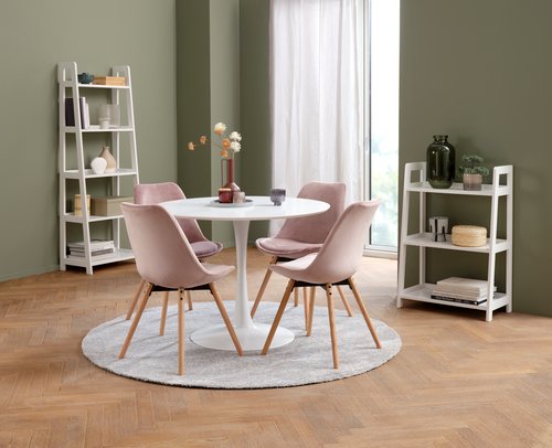 RINGSTED ÁTM100 asztal fehér + 4 KASTRUP szék rózsaszín