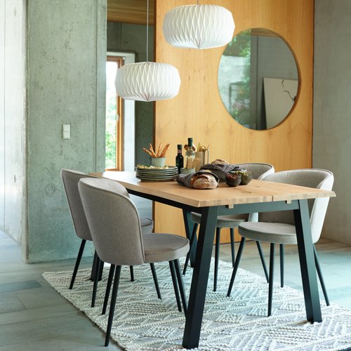 SKOVLUNDE L160 tafel naturel eiken + 4 RISSKOV lichtgrijs