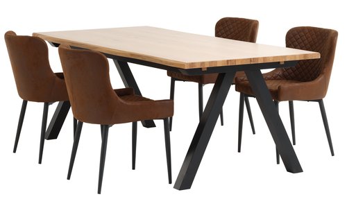 SANDBY L210 table chêne naturel + 4 PEBRINGE brun/noir