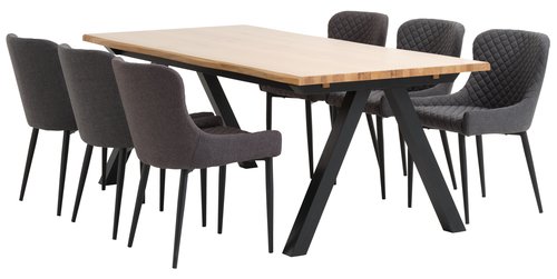 SANDBY L210 Tisch nat. Eiche + 4 PEBRINGE Stühle grau/schw