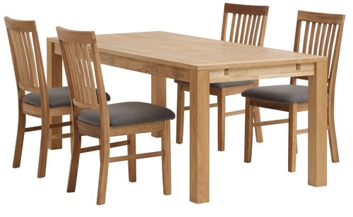HAGE L190 Tisch Eiche + 4 HAGE Stühle grau/Eiche