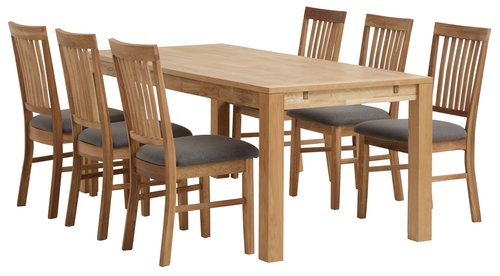 HAGE L190 table chêne + 4 HAGE chaises gris/chêne