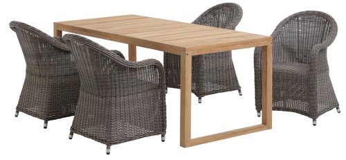 EBBESKOV H196 asztal teakfa + 4 GAMMELBY szék szürke