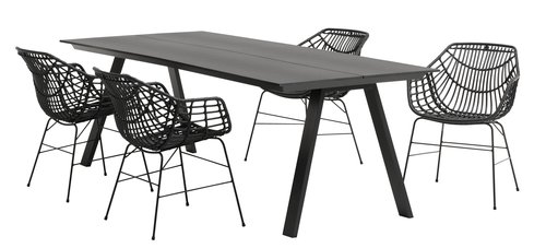 FAUSING Μ220 τραπέζι + 4 ILDERHUSE καρέκλες μαύρο