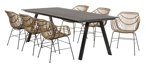 FAUSING Μ220 τραπέζι μαύρο + 4 ILDERHUSE καρέκλες φυσικό