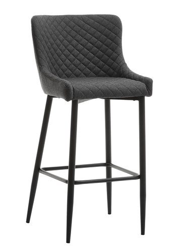 Bar stool PEBRINGE with backrest grey fabric black JYSK