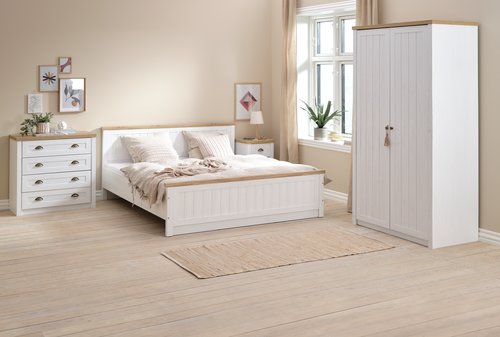 Bed frame MARKSKEL Euro Double oak/white