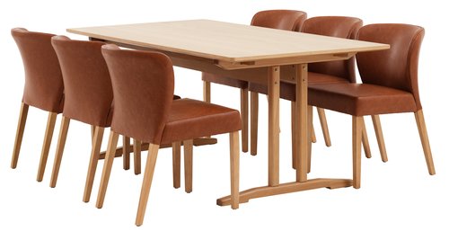 AALBORG H180/270 asztal tölgy + 4 KULBY szék barna/tölgy