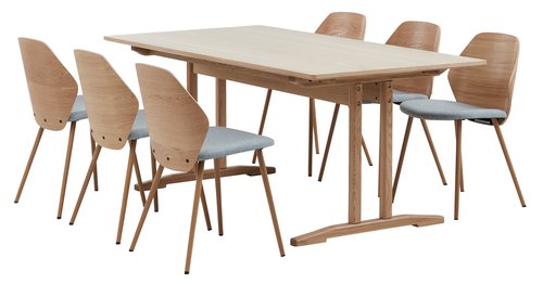 AALBORG L180/270 Tisch + 4 HORNE Stühle grau/Eiche