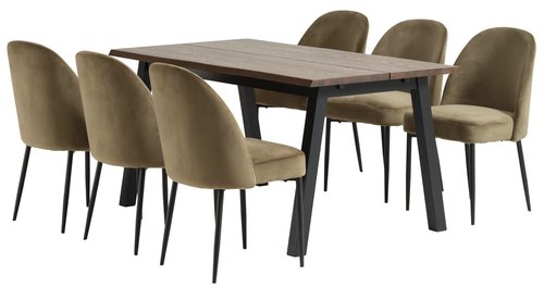 SKOVLUNDE L160 table dark oak + 4 UK VASBY chairs olive