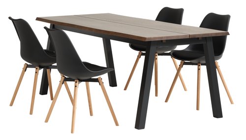 SKOVLUNDE D200 stôl tmavý dub + 4 KASTRUP stoličky čierna