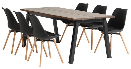 SKOVLUNDE D200 stôl tmavý dub + 4 KASTRUP stoličky čierna