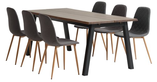 SKOVLUNDE Μ200 τραπέζι σκούρα δρυς + 4 JONSTRUP ασφάλτου/δρ.