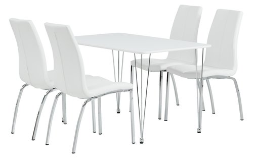 BANNERUP H120 asztal fehér + 4 HAVNDAL szék fehér