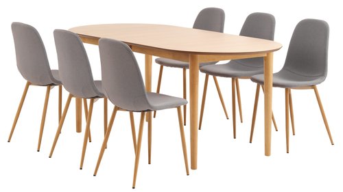 EGENS H190/270 asztal tölgy + 4 JONSTRUP szék szürke/tölgy