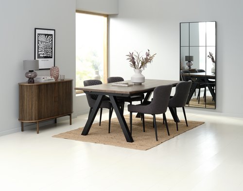 SANDBY Tavolo L210 rovere scu + 4 PEBRINGE Sedie grigio/nero