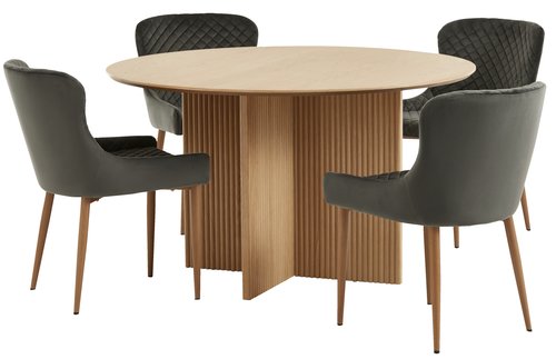 VESTERBORG D130 table oak+4 PEBRINGE chairs grey velvet